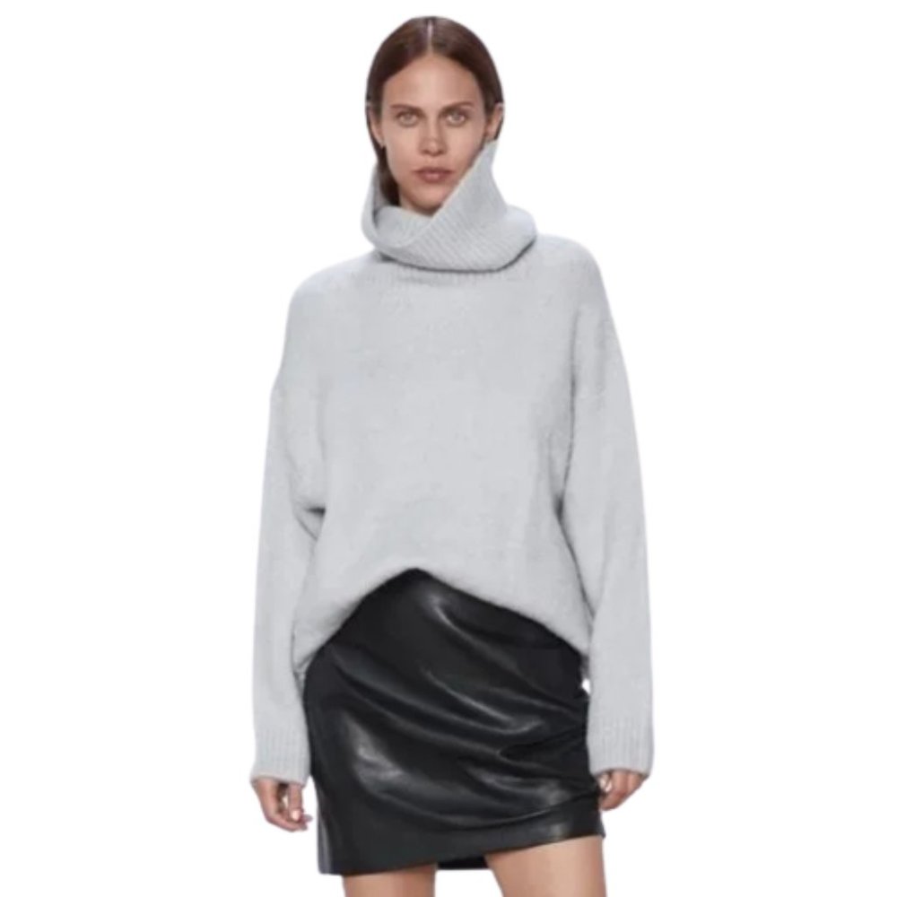 Zara grey chunky rolled neck sweater NWT